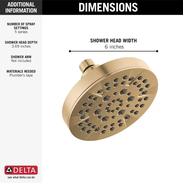 imageDELTA FAUCET FAUCET 5Spray Matte Black Shower Head DELTA FAUCET Shower Head Black Showerheads Shower Head Black Matte 175 GPM Flow Rate Matte Black 52535BLChampagne Bronze