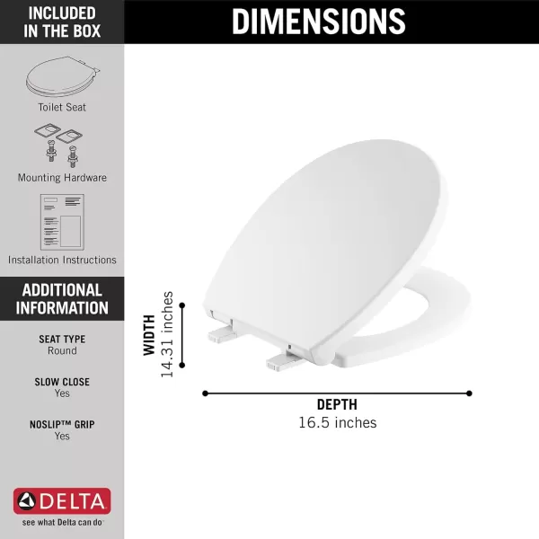 imageDELTA FAUCET Morgan Round Front SlowClose White Toilet Seat with NonSlip Seat Bumpers White 801903WHSlow Close