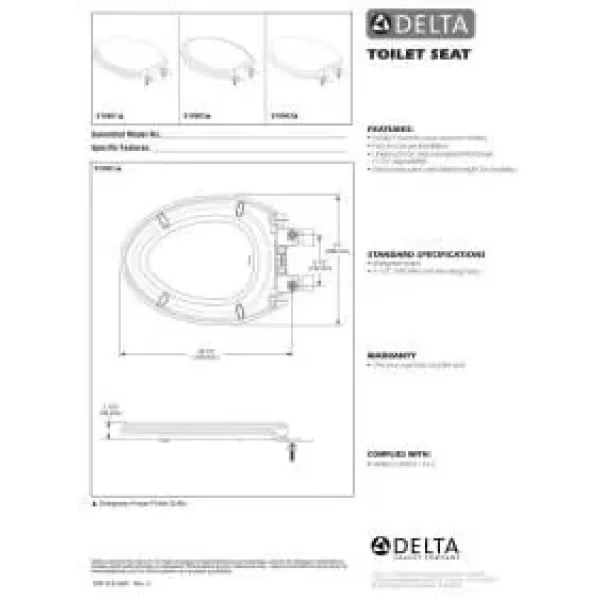 imageDELTA Faucet 800901WH Wycliffe Round Front Standard Close Toilet Seat with Nonslip Seat Bumpers WhiteElongated