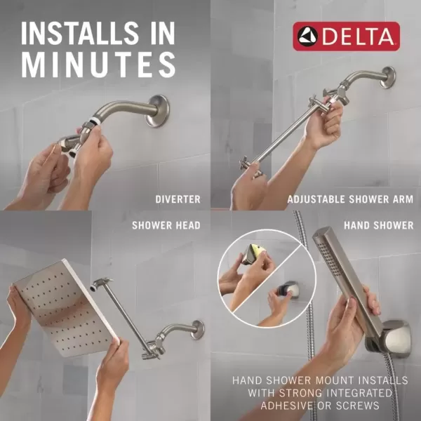 imageDelta Faucet 10inch Raincan Shower Head and Hand Held Shower Combo Brushed Nickel Square Shower Head Rainfall Shower Head Hand Shower 175 GPM Flow Rate Spotshield Brushed Nickel 75527SN