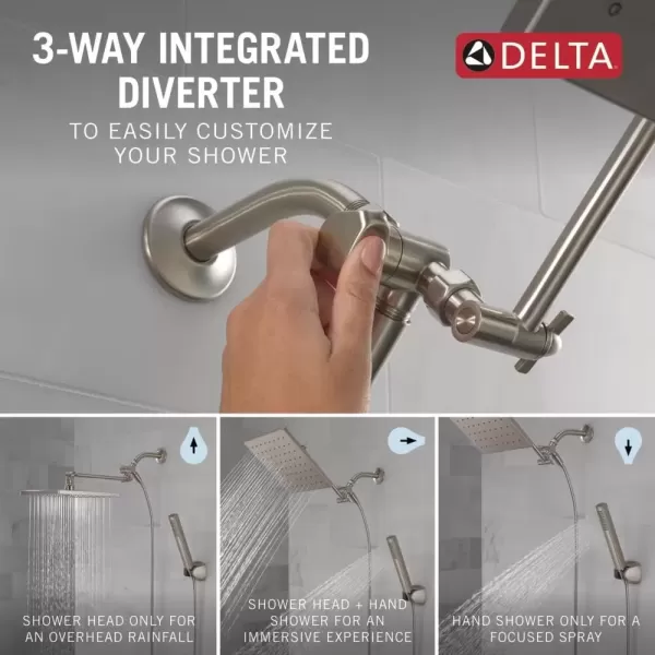 imageDelta Faucet 10inch Raincan Shower Head and Hand Held Shower Combo Brushed Nickel Square Shower Head Rainfall Shower Head Hand Shower 175 GPM Flow Rate Spotshield Brushed Nickel 75527SN