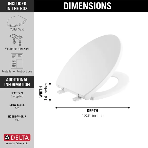 imageDelta Faucet 810903WH Morgan Elongated Standard Close Toilet Seat with Nonslip Seat Bumpers WhiteSlow Close