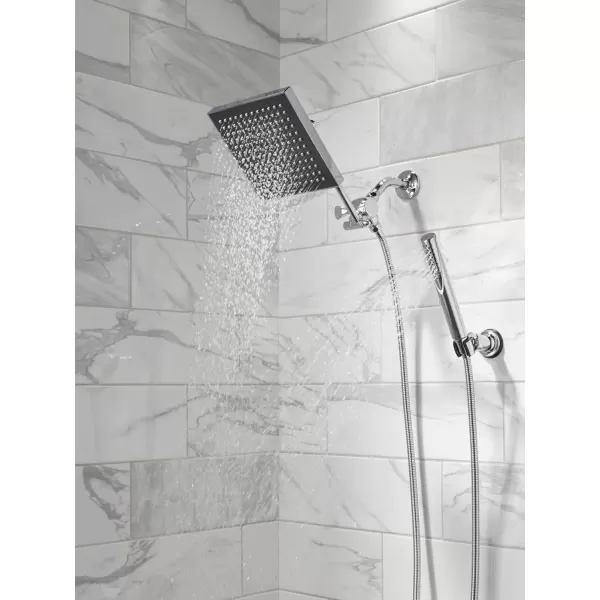 imageDelta Faucet Chrome Rain Shower Head Square Rainfall Shower Head Handheld Shower with hose Adustable Shower Arm Shower Arm Diverter 25 GPM Water Flow Chrome