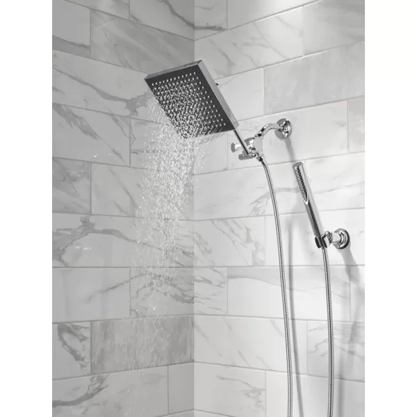 imageDelta Faucet Chrome Rain Shower Head Square Rainfall Shower Head Handheld Shower with hose Adustable Shower Arm Shower Arm Diverter 25 GPM Water Flow Chrome