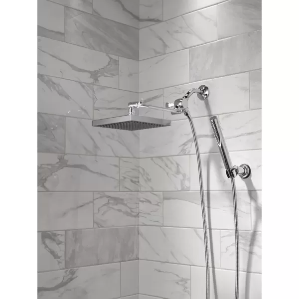 imageDelta Faucet Chrome Rain Shower Head Square Rainfall Shower Head Handheld Shower with hose Adustable Shower Arm Shower Arm Diverter 25 GPM Water Flow Chrome