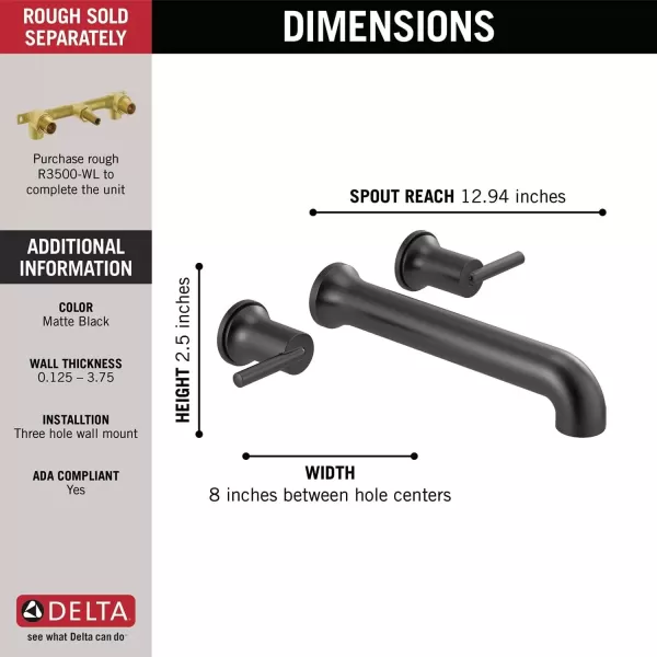 imageDelta Faucet Contemporary WallMounted Tub Filler  T5759BLWL  Modern Bathroom Tub Faucet ampamp Handles  Sleek Bathroom Fixtures  Matte Black Valve Sold SeparatelyMatte Black