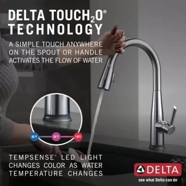 imageDelta Faucet Essa VoiceIQ Touchless Kitchen Faucet with Pull Down Sprayer Smart Faucet Alexa and Google Assistant Voice Activated Kitchen Sink Faucet Arctic Stainless 9113TVARDSTArctic Stainless