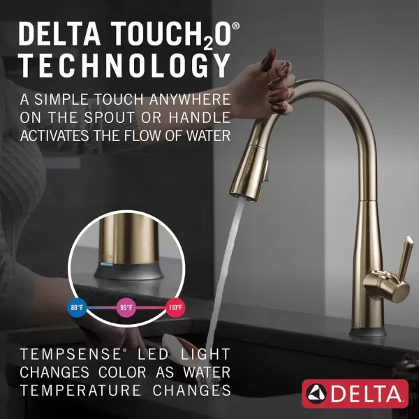 imageDelta Faucet Essa VoiceIQ Touchless Kitchen Faucet with Pull Down Sprayer Smart Faucet Alexa and Google Assistant Voice Activated Kitchen Sink Faucet Arctic Stainless 9113TVARDSTChampagne Bronze
