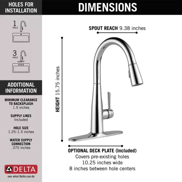 imageDelta Faucet Essa VoiceIQ Touchless Kitchen Faucets with Pull Down Sprayer Smart Faucet Alexa and Google Assistant Voice Activated Kitchen Sink Faucet Matte Black 9113TVBLDSTChrome