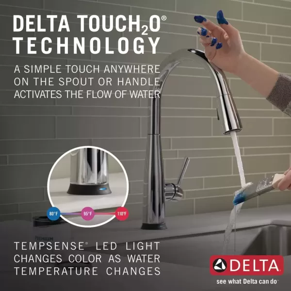 imageDelta Faucet Essa VoiceIQ Touchless Kitchen Faucets with Pull Down Sprayer Smart Faucet Alexa and Google Assistant Voice Activated Kitchen Sink Faucet Matte Black 9113TVBLDSTChrome