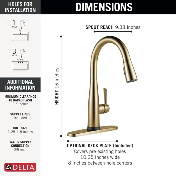 imageDelta Faucet Essa VoiceIQ Touchless Kitchen Faucets with Pull Down Sprayer Smart Faucet Alexa and Google Assistant Voice Activated Kitchen Sink Faucet Matte Black 9113TVBLDSTChampagne Bronze