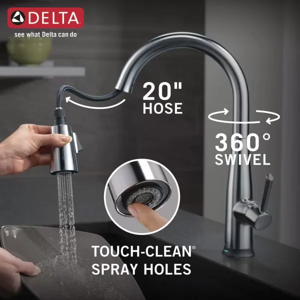 imageDelta Faucet Essa VoiceIQ Touchless Kitchen Faucets with Pull Down Sprayer Smart Faucet Alexa and Google Assistant Voice Activated Kitchen Sink Faucet Matte Black 9113TVBLDSTArctic Stainless