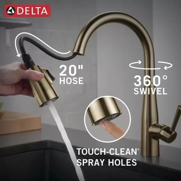imageDelta Faucet Essa VoiceIQ Touchless Kitchen Faucets with Pull Down Sprayer Smart Faucet Alexa and Google Assistant Voice Activated Kitchen Sink Faucet Matte Black 9113TVBLDSTChampagne Bronze