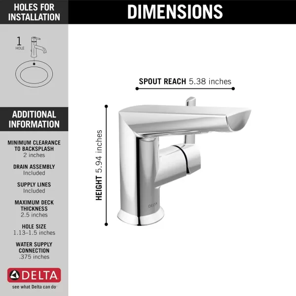 imageDelta Faucet Galeon Single Hole Bathroom Faucet Chrome Bathroom Faucets for Sink 1 Hole Single Handle Bathroom Sink Faucet Diamond Seal Technology Lumicoat Chrome 572PRMPUDSTLumicoat Chrome
