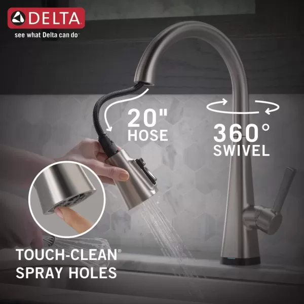 imageDelta Faucet Lenta Voice Touchless Kitchen Faucet Black with Pull Down Sprayer Smart Faucet Alexa and Google Assistant Voice Activated Kitchen Sink Faucet Matte BlackSpotShield Stainless