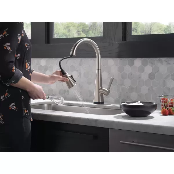 imageDelta Faucet Lenta Voice Touchless Kitchen Faucet Black with Pull Down Sprayer Smart Faucet Alexa and Google Assistant Voice Activated Kitchen Sink Faucet Matte BlackSpotShield Stainless