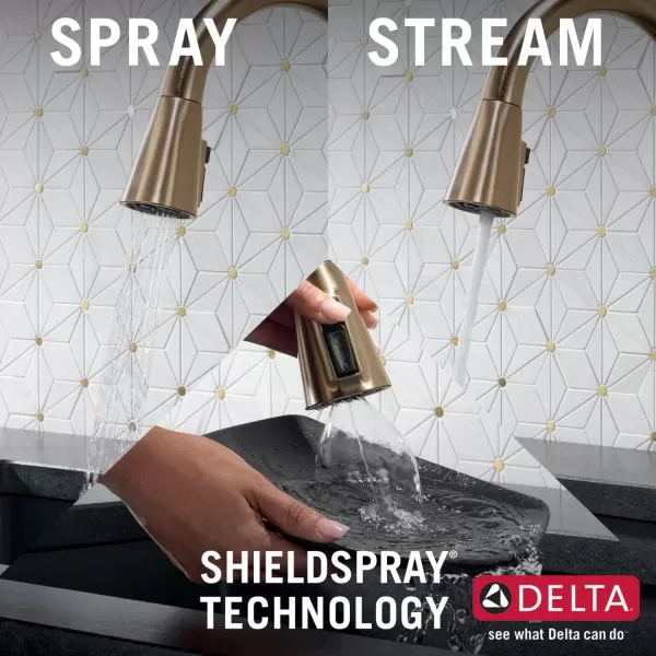 imageDelta Faucet Lenta Voice Touchless Kitchen Faucet Black with Pull Down Sprayer Smart Faucet Alexa and Google Assistant Voice Activated Kitchen Sink Faucet Matte BlackChampagne Bronze