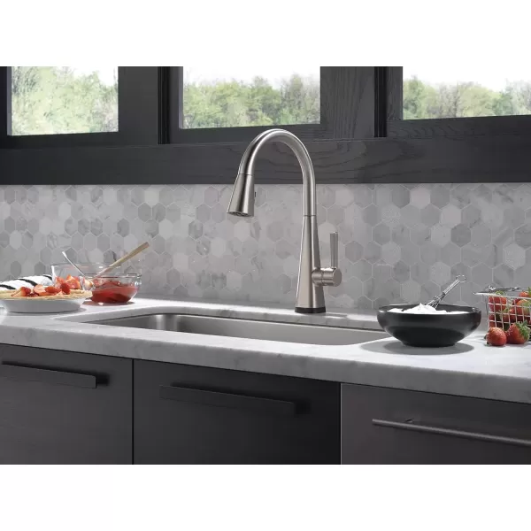 imageDelta Faucet Lenta Voice Touchless Kitchen Faucet Black with Pull Down Sprayer Smart Faucet Alexa and Google Assistant Voice Activated Kitchen Sink Faucet Matte BlackSpotShield Stainless