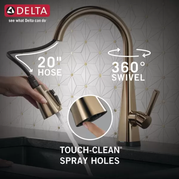 imageDelta Faucet Lenta Voice Touchless Kitchen Faucet Black with Pull Down Sprayer Smart Faucet Alexa and Google Assistant Voice Activated Kitchen Sink Faucet Matte BlackChampagne Bronze