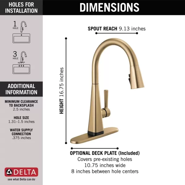imageDelta Faucet Lenta Voice Touchless Kitchen Faucet Black with Pull Down Sprayer Smart Faucet Alexa and Google Assistant Voice Activated Kitchen Sink Faucet Matte BlackChampagne Bronze