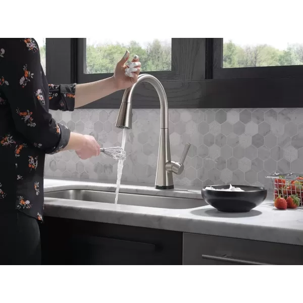 imageDelta Faucet Lenta Voice Touchless Kitchen Faucet Black with Pull Down Sprayer Smart Faucet Alexa and Google Assistant Voice Activated Kitchen Sink Faucet Matte BlackSpotShield Stainless
