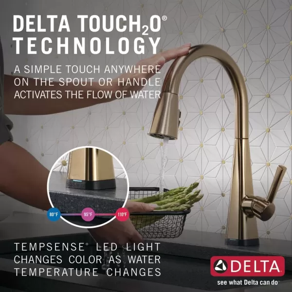 imageDelta Faucet Lenta Voice Touchless Kitchen Faucet Black with Pull Down Sprayer Smart Faucet Alexa and Google Assistant Voice Activated Kitchen Sink Faucet Matte BlackChampagne Bronze