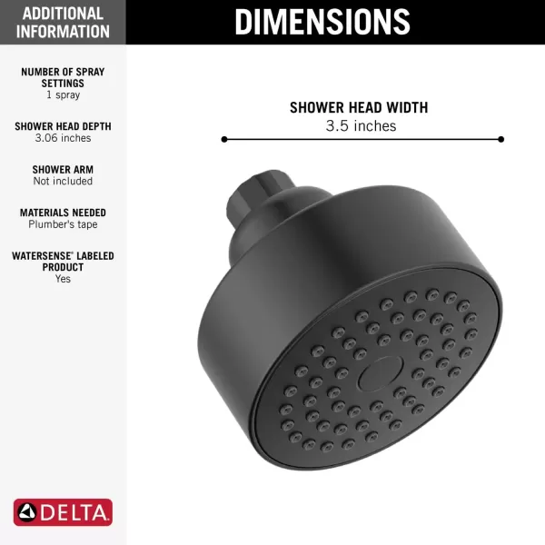 imageDelta Faucet Modern 35inch SingleSpray Shower Head Brushed Nickel Round Shower Head High Pressure Shower Head 175 GPM Flow Rate Stainless RP101842SSMatte Black