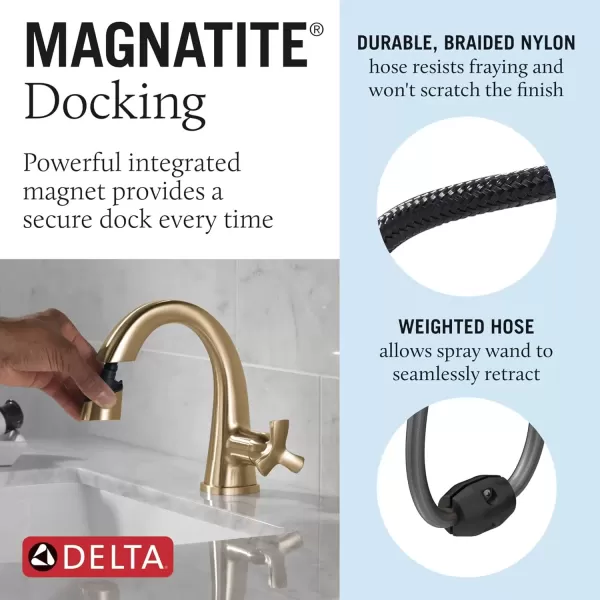 imageDelta Faucet Stryke Pull Down Bathroom Faucet Bathroom Pull Out Faucet Brushed Nickel Single Hole Bathroom Faucet with Pull Down Sprayer Bathroom Sink Faucet Lumicoat Stainless 5776SSPDPRDSTLumicoat Champagne Bronze