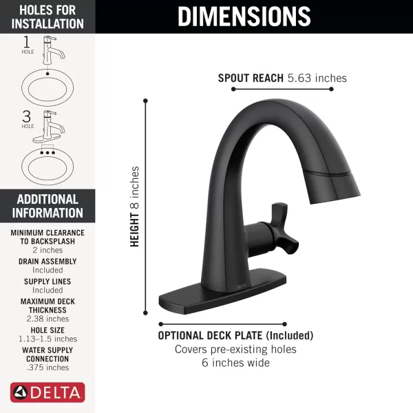 imageDelta Faucet Stryke Pull Down Bathroom Faucet Bathroom Pull Out Faucet Brushed Nickel Single Hole Bathroom Faucet with Pull Down Sprayer Bathroom Sink Faucet Lumicoat Stainless 5776SSPDPRDSTMatte Black