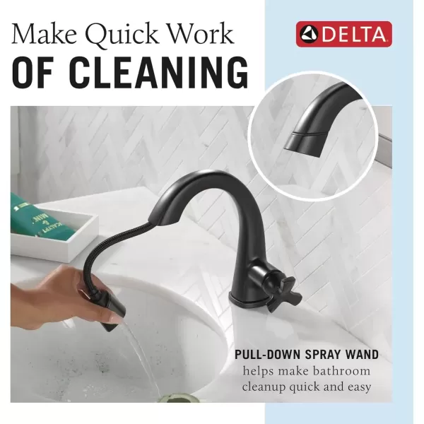 imageDelta Faucet Stryke Pull Down Bathroom Faucet Bathroom Pull Out Faucet Brushed Nickel Single Hole Bathroom Faucet with Pull Down Sprayer Bathroom Sink Faucet Lumicoat Stainless 5776SSPDPRDSTMatte Black