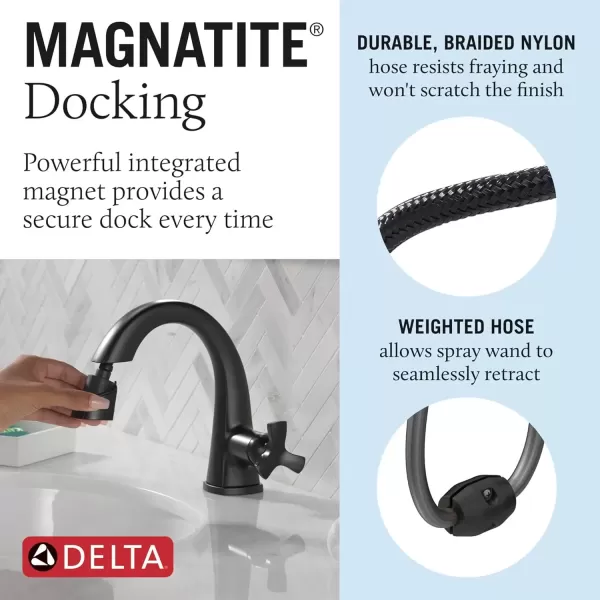 imageDelta Faucet Stryke Pull Down Bathroom Faucet Bathroom Pull Out Faucet Brushed Nickel Single Hole Bathroom Faucet with Pull Down Sprayer Bathroom Sink Faucet Lumicoat Stainless 5776SSPDPRDSTMatte Black