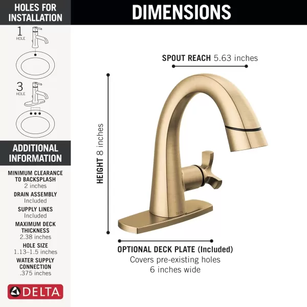 imageDelta Faucet Stryke Pull Down Bathroom Faucet Bathroom Pull Out Faucet Brushed Nickel Single Hole Bathroom Faucet with Pull Down Sprayer Bathroom Sink Faucet Lumicoat Stainless 5776SSPDPRDSTLumicoat Champagne Bronze