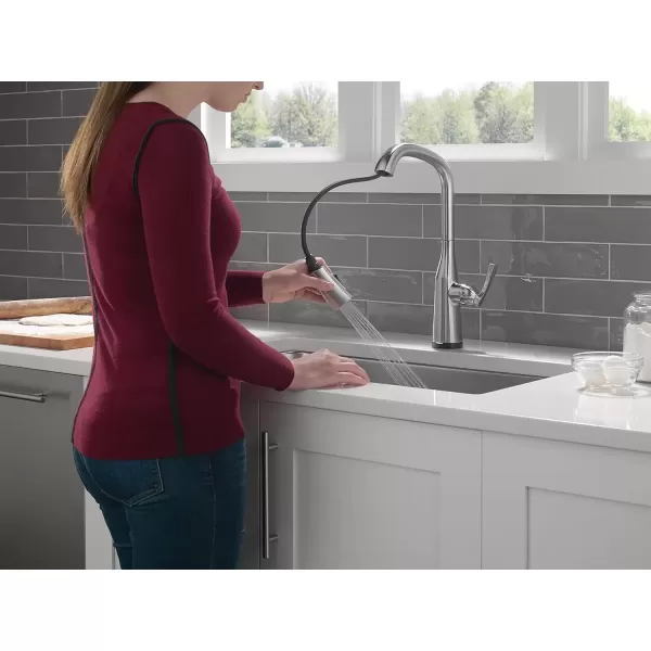 imageDelta Faucet Stryke VoiceIQ Touchless Kitchen Faucet with Pull Down Sprayer Smart Faucet Alexa and Google Assistant Voice Activated Kitchen Sink Faucet Lumicoat Arctic Stainless 9176TVARDSTLumicoat Arctic Stainless