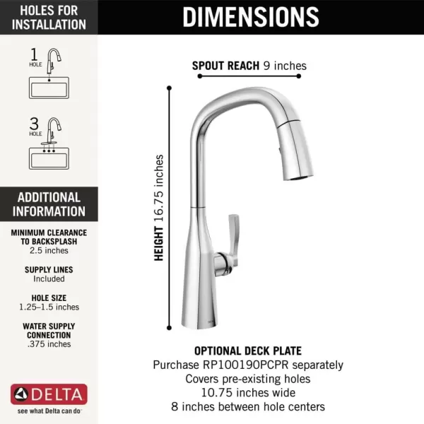 imageDelta Faucet Stryke VoiceIQ Touchless Kitchen Faucet with Pull Down Sprayer Smart Faucet Alexa and Google Assistant Voice Activated Kitchen Sink Faucet Lumicoat Arctic Stainless 9176TVARDSTLumicoat Chrome