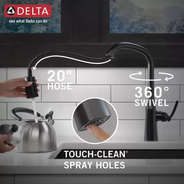 imageDelta Faucet Stryke VoiceIQ Touchless Kitchen Faucet with Pull Down Sprayer Smart Faucet Alexa and Google Assistant Voice Activated Kitchen Sink Faucet Lumicoat Arctic Stainless 9176TVARDSTMatte Black