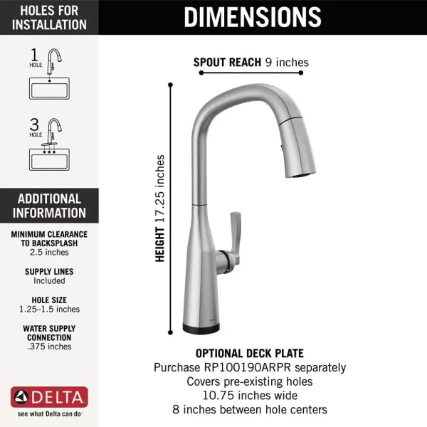 imageDelta Faucet Stryke VoiceIQ Touchless Kitchen Faucet with Pull Down Sprayer Smart Faucet Alexa and Google Assistant Voice Activated Kitchen Sink Faucet Lumicoat Arctic Stainless 9176TVARDSTLumicoat Arctic Stainless