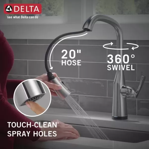 imageDelta Faucet Stryke VoiceIQ Touchless Kitchen Faucet with Pull Down Sprayer Smart Faucet Alexa and Google Assistant Voice Activated Kitchen Sink Faucet Lumicoat Arctic Stainless 9176TVARDSTLumicoat Arctic Stainless