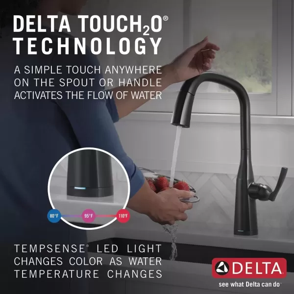 imageDelta Faucet Stryke VoiceIQ Touchless Kitchen Faucet with Pull Down Sprayer Smart Faucet Alexa and Google Assistant Voice Activated Kitchen Sink Faucet Lumicoat Arctic Stainless 9176TVARDSTMatte Black