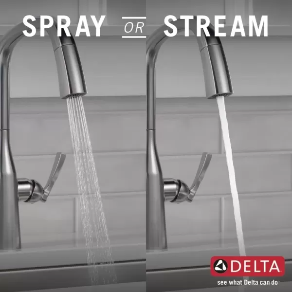 imageDelta Faucet Stryke VoiceIQ Touchless Kitchen Faucet with Pull Down Sprayer Smart Faucet Alexa and Google Assistant Voice Activated Kitchen Sink Faucet Lumicoat Arctic Stainless 9176TVARDSTLumicoat Arctic Stainless