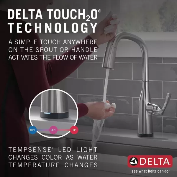 imageDelta Faucet Stryke VoiceIQ Touchless Kitchen Faucet with Pull Down Sprayer Smart Faucet Alexa and Google Assistant Voice Activated Kitchen Sink Faucet Lumicoat Arctic Stainless 9176TVARDSTLumicoat Arctic Stainless