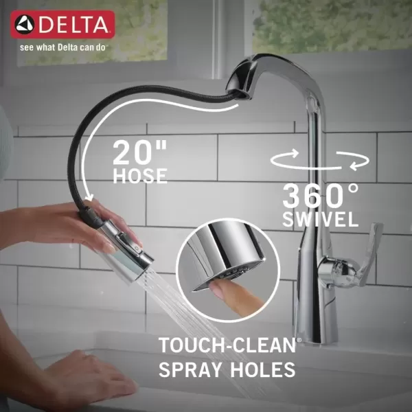 imageDelta Faucet Stryke VoiceIQ Touchless Kitchen Faucet with Pull Down Sprayer Smart Faucet Alexa and Google Assistant Voice Activated Kitchen Sink Faucet Lumicoat Arctic Stainless 9176TVARDSTLumicoat Chrome