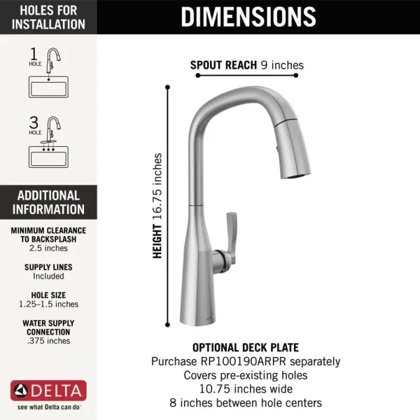 imageDelta Faucet Stryke VoiceIQ Touchless Kitchen Faucet with Pull Down Sprayer Smart Faucet Alexa and Google Assistant Voice Activated Kitchen Sink Faucet Lumicoat Arctic Stainless 9176TVARDSTLumicoat Arctic Stainless