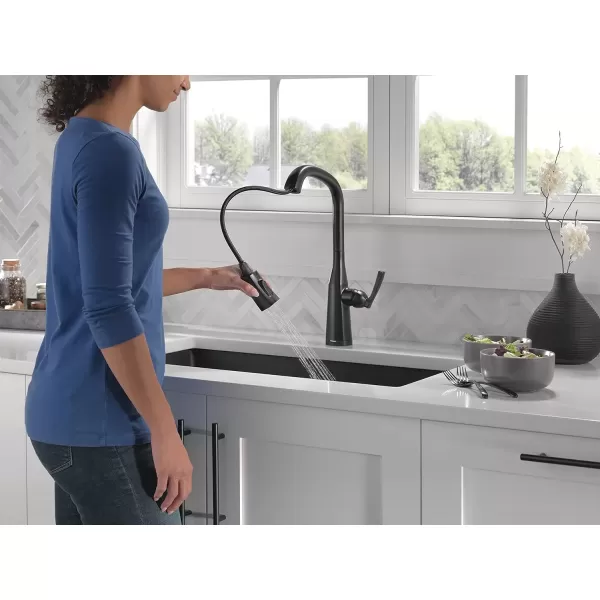 imageDelta Faucet Stryke VoiceIQ Touchless Kitchen Faucet with Pull Down Sprayer Smart Faucet Alexa and Google Assistant Voice Activated Kitchen Sink Faucet Lumicoat Arctic Stainless 9176TVARDSTMatte Black