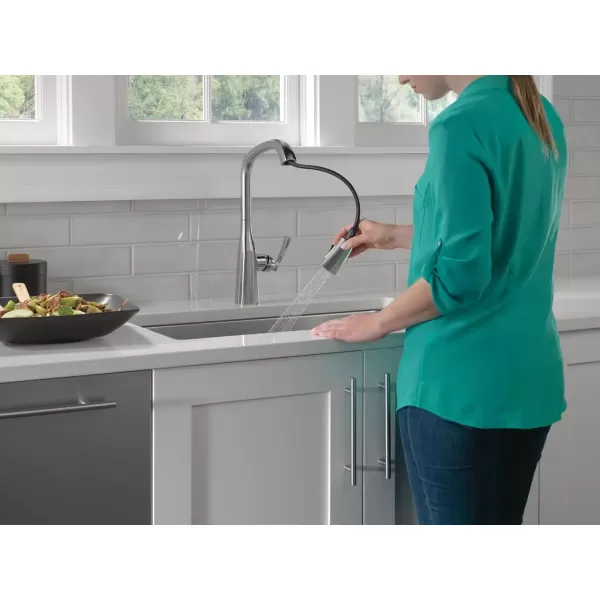 imageDelta Faucet Stryke VoiceIQ Touchless Kitchen Faucet with Pull Down Sprayer Smart Faucet Alexa and Google Assistant Voice Activated Kitchen Sink Faucet Lumicoat Arctic Stainless 9176TVARDSTLumicoat Arctic Stainless