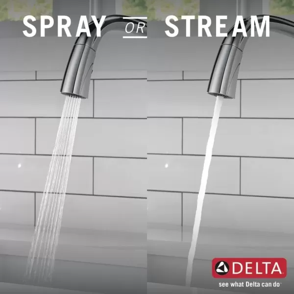 imageDelta Faucet Stryke VoiceIQ Touchless Kitchen Faucet with Pull Down Sprayer Smart Faucet Alexa and Google Assistant Voice Activated Kitchen Sink Faucet Lumicoat Arctic Stainless 9176TVARDSTLumicoat Chrome
