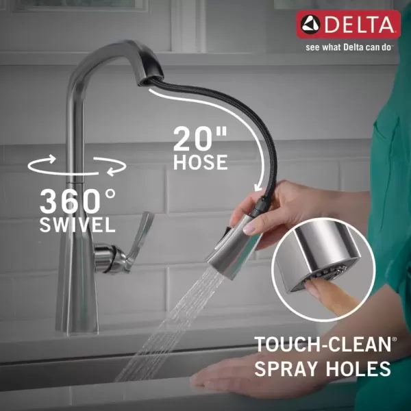 imageDelta Faucet Stryke VoiceIQ Touchless Kitchen Faucet with Pull Down Sprayer Smart Faucet Alexa and Google Assistant Voice Activated Kitchen Sink Faucet Lumicoat Arctic Stainless 9176TVARDSTLumicoat Arctic Stainless