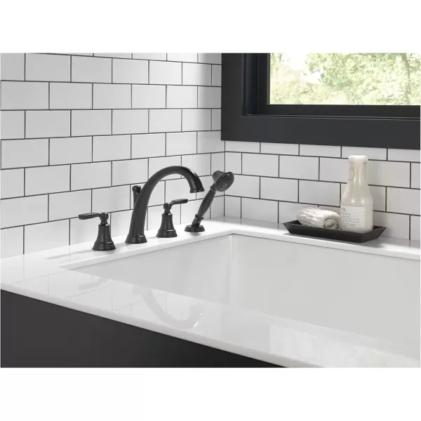 imageDelta Faucet T4732RB Woodhurst Roman Tub with Handshower Trim Venetian Bronze Valve sold separatelyVenetian Bronze