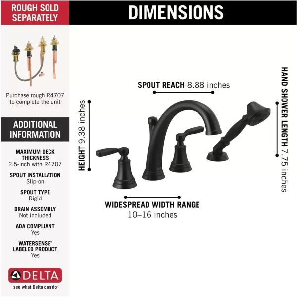 imageDelta Faucet T4732RB Woodhurst Roman Tub with Handshower Trim Venetian Bronze Valve sold separatelyVenetian Bronze
