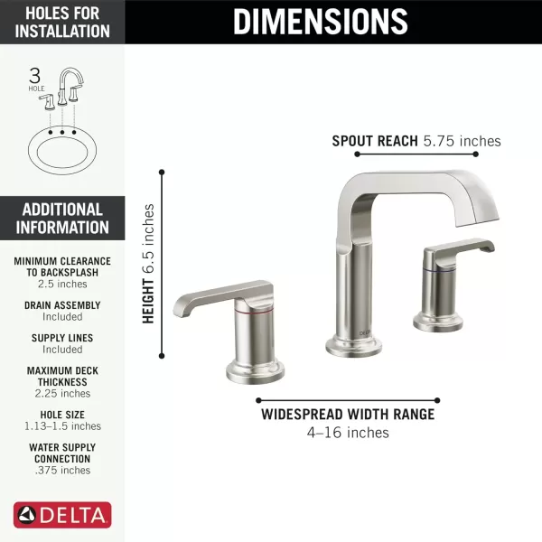 imageDelta Faucet Tetra Chrome Widespread Bathroom Faucet 3 Hole Chrome Bathroom Faucet for Bathroom Sink Bathroom Sink Faucet Diamond Seal Technology Metal Drain Assembly Lumicoat Chrome 35589PRDSTLumicoat Stainless