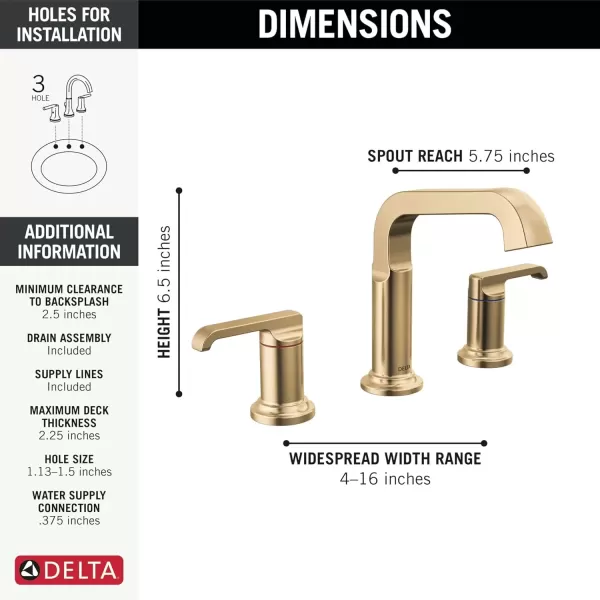 imageDelta Faucet Tetra Chrome Widespread Bathroom Faucet 3 Hole Chrome Bathroom Faucet for Bathroom Sink Bathroom Sink Faucet Diamond Seal Technology Metal Drain Assembly Lumicoat Chrome 35589PRDSTLumicoat Champagne Bronze